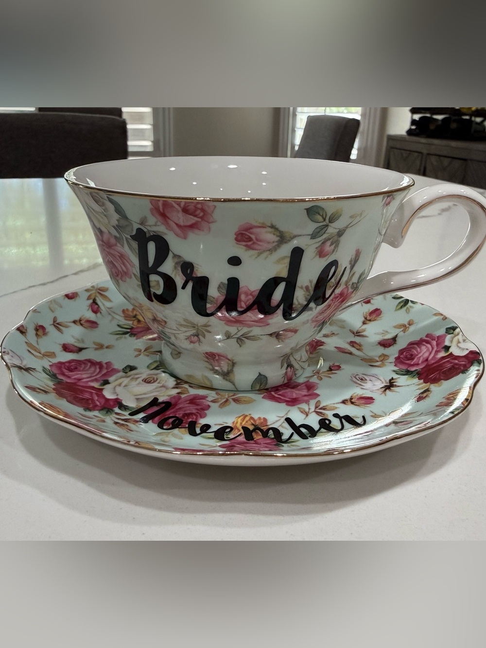 Bride Floral Teacup and Saucer - Pink Roses